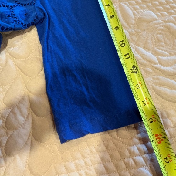 J.Crew Royal Blue 3/4 sleeve cotton eyelet top women’s L - Picture 9 of 9